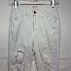 Vibrant M.I.U. White Distressed Ripped Frayed Hem Skinny Jeans‎ Womens Size 7